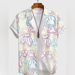 Colorful Smiley Print Button Up